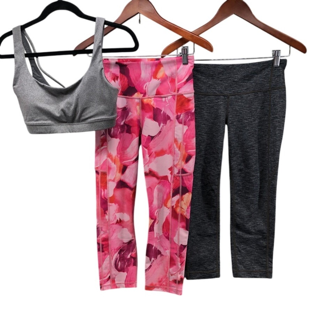 Athleta Activewear Bundle Womens Small Pink Gray Ultimate Stash II Capri Set
